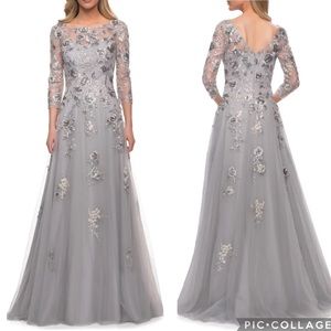 La Femme 29825 Embroidered Tulle Ball Gown Silver 20